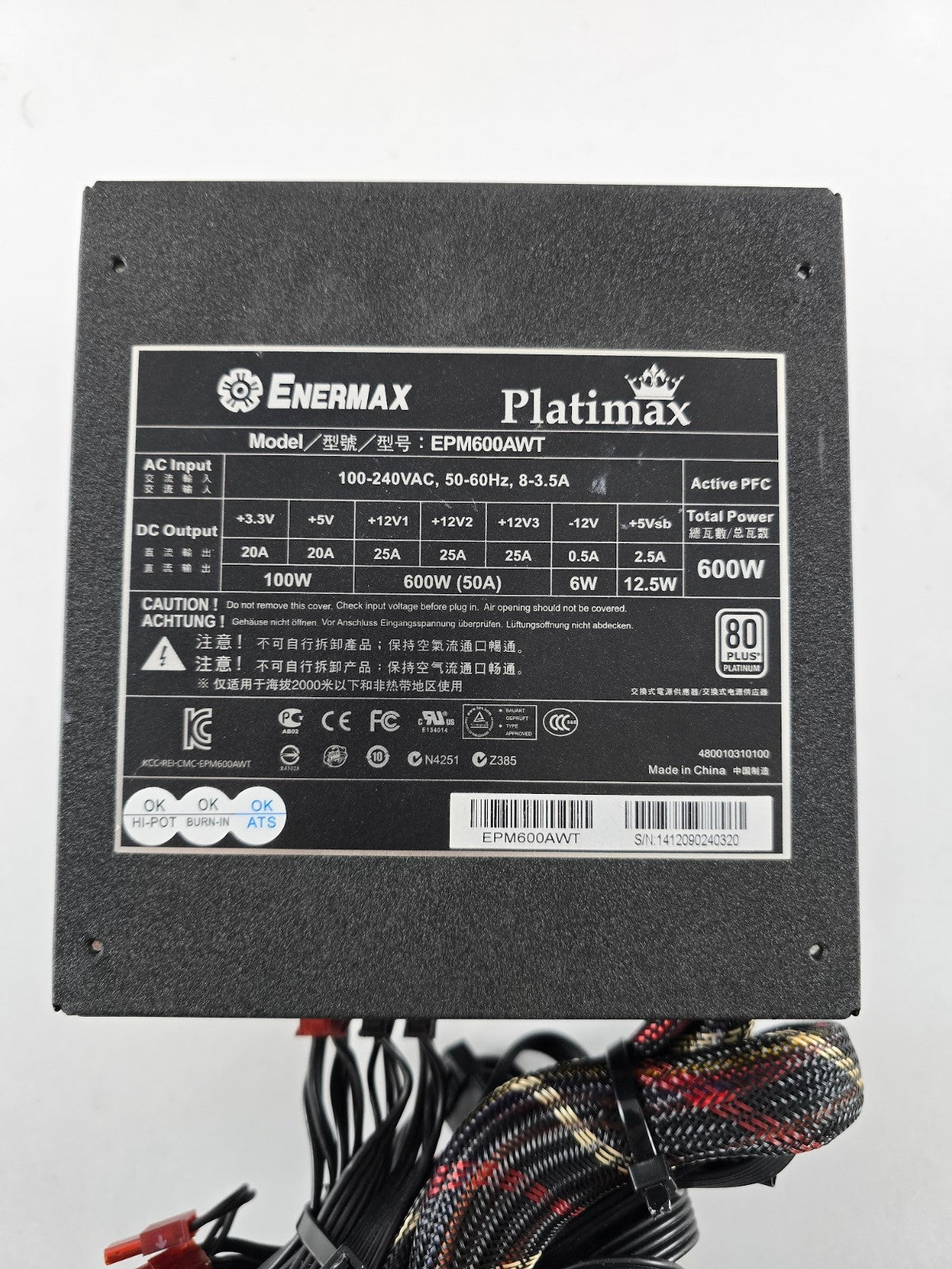 600 Watt PC ATX Netzteil ENERMAX Platimax EPM600AWT 600W Fehlende Kabel, Lesen