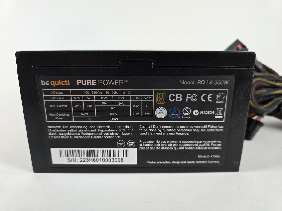 Be Quiet Netzteil, 500 W, Modell BQ L8-500W, Serie Pure Power