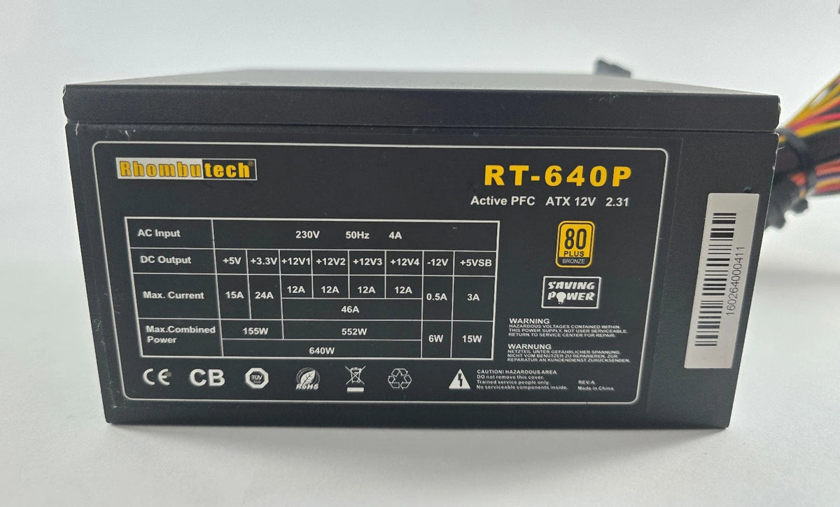 640 Watt Netzteil PC ATX Rhombutech RT-640P ATX 12V 2.31 Netzteil 640W