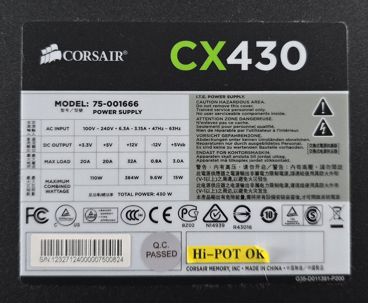 Corsair CX430 430W 80+ Bronze ATX Netzteil 75-001666 #NT43
