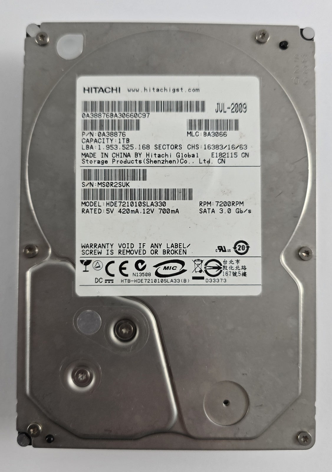 Hitachi Deskstar 1TB HDE721010SLA330 3,5" SATA HDD 7200rpm #HD130
