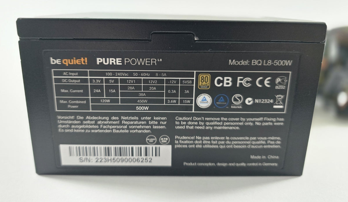 be quiet! Pure Power L8 500W ATX Netzteil 80 PLUS Bronze #NT76