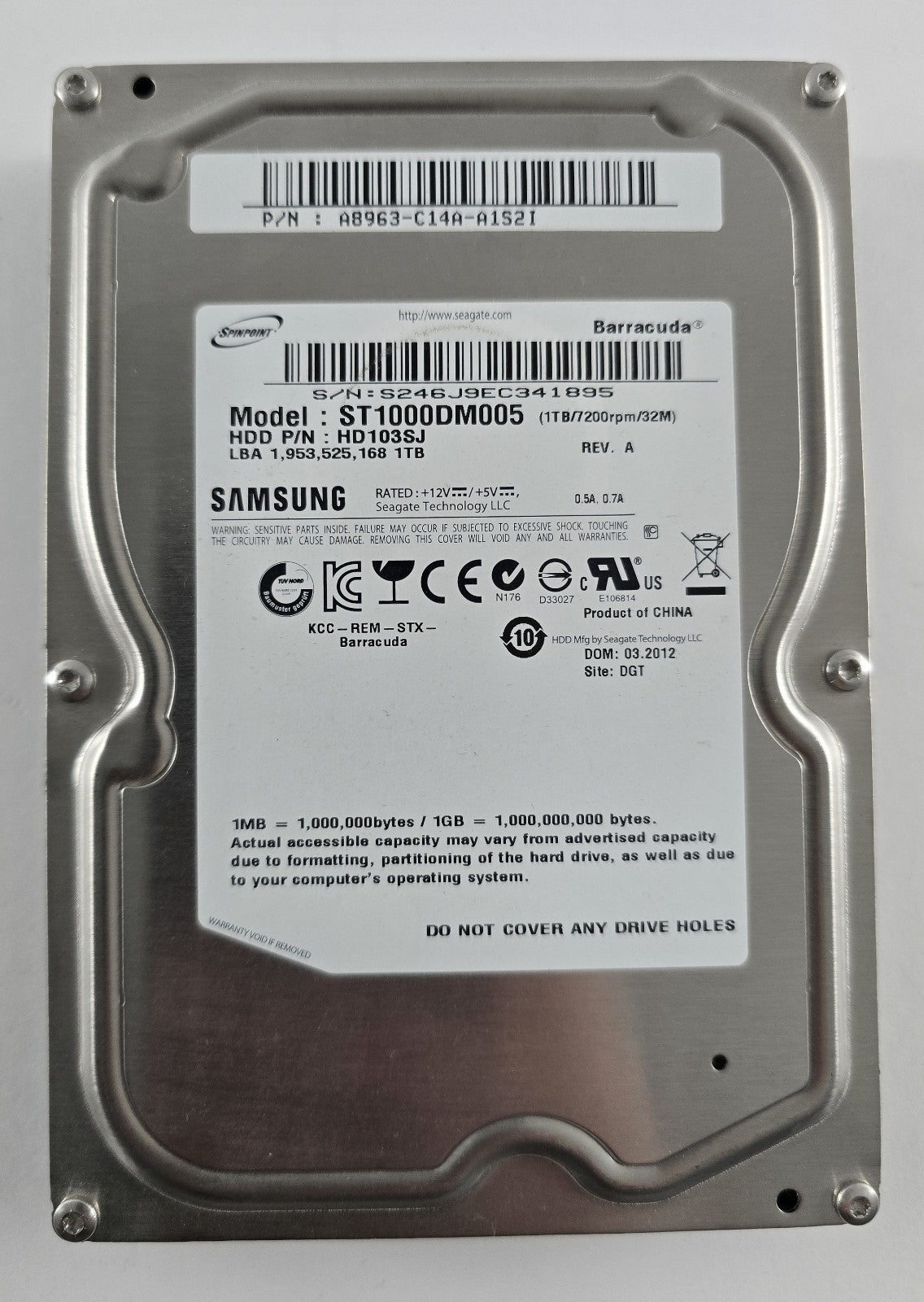 Samsung ST1000DM005 HD103SJ 1TB 3,5" SATA HDD 7200rpm #HD119