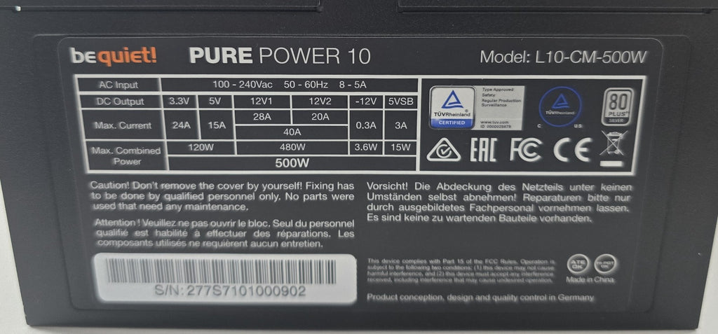 be quiet! Pure Power 10 CM 500W ATX Netzteil teilmodular 80 PLUS Silver #N48