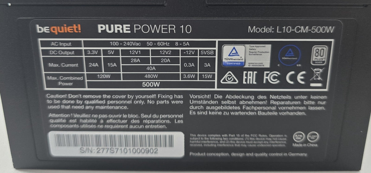 be quiet! Pure Power 10 CM 500W ATX Netzteil teilmodular 80 PLUS Silver #N48