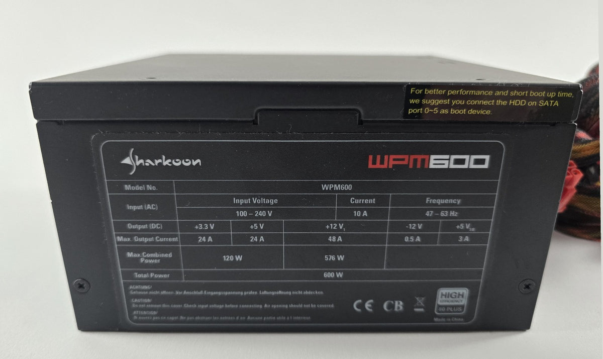 Sharkoon WPM600 600W ATX Netzteil teilmodular #NT1000
