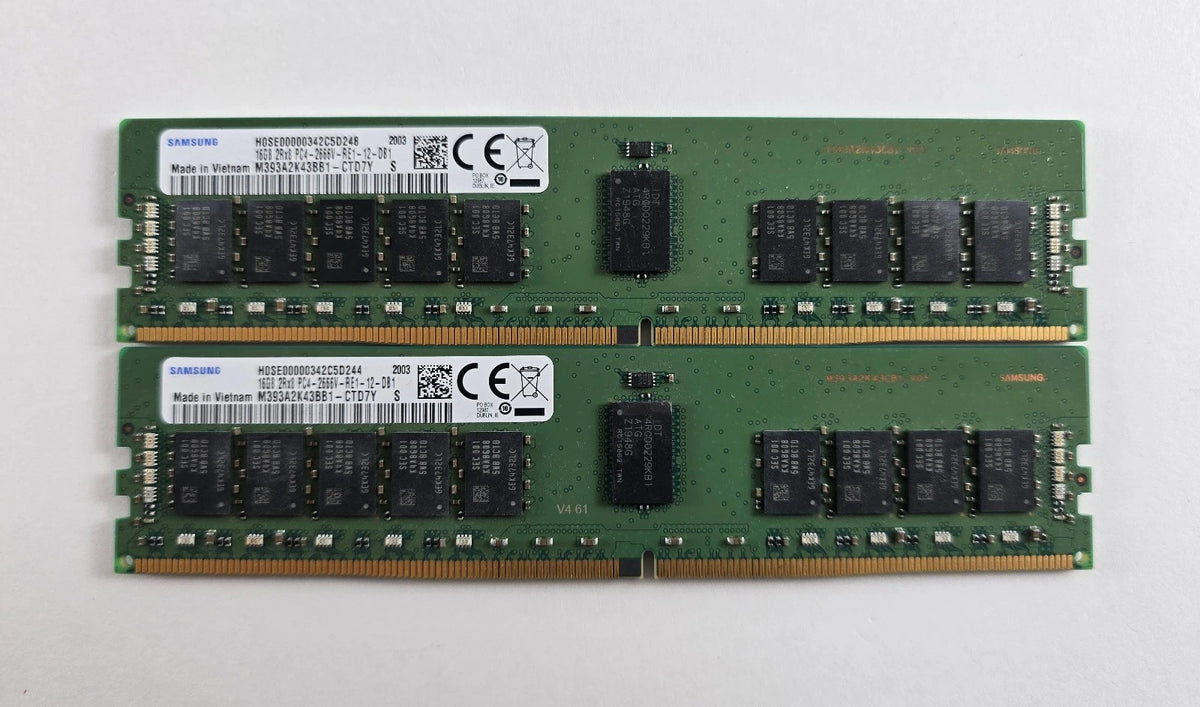 32GB Samsung PC4-2666V RE1 2Rx8 DDR4 M393A2K43BB1-CTD7Y SERVER RAM 2x16GB