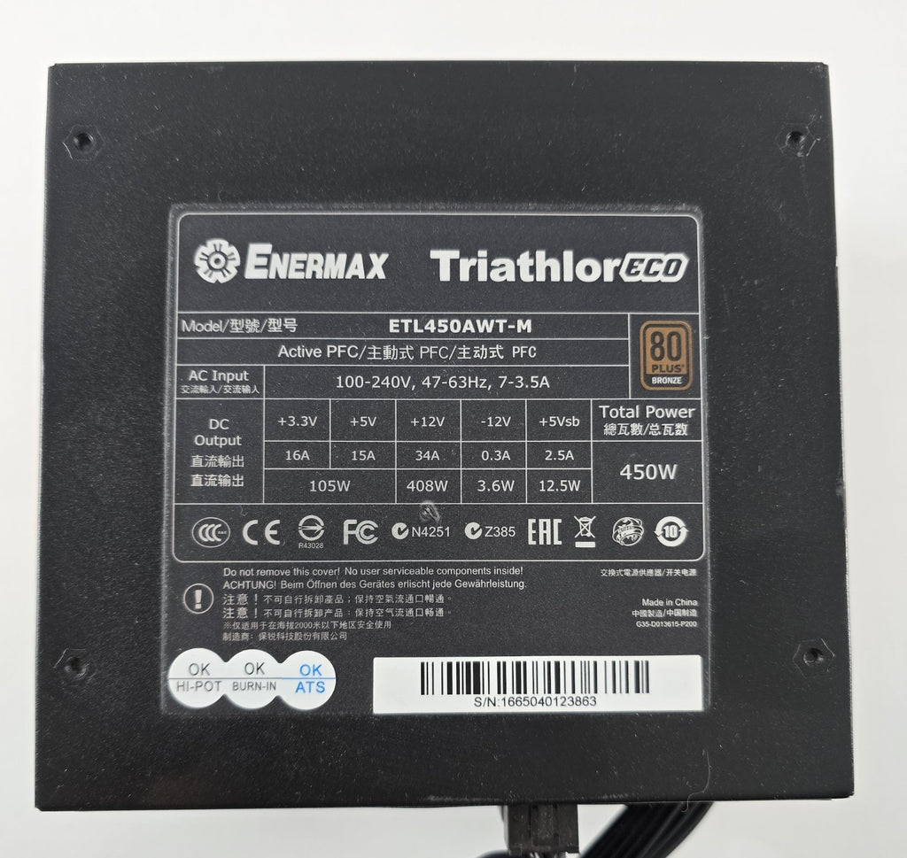 Enermax Triathlor ECO Power Supply Netzteil 450W ETL450AWT-M Fehlende Kabel