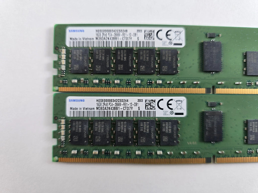 32GB Samsung PC4-2666V RE1 2Rx8 DDR4 M393A2K43BB1-CTD7Y SERVER RAM 2x16GB
