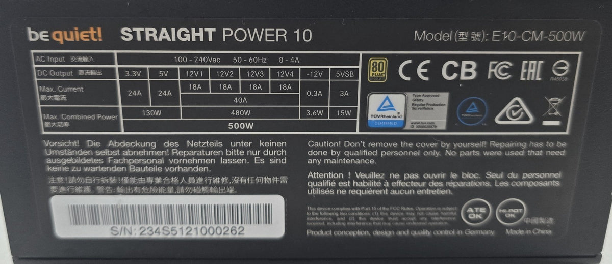 be quiet! Straight Power 10 CM 500W ATX Netzteil teilmodular 80 PLUS Gold #N46
