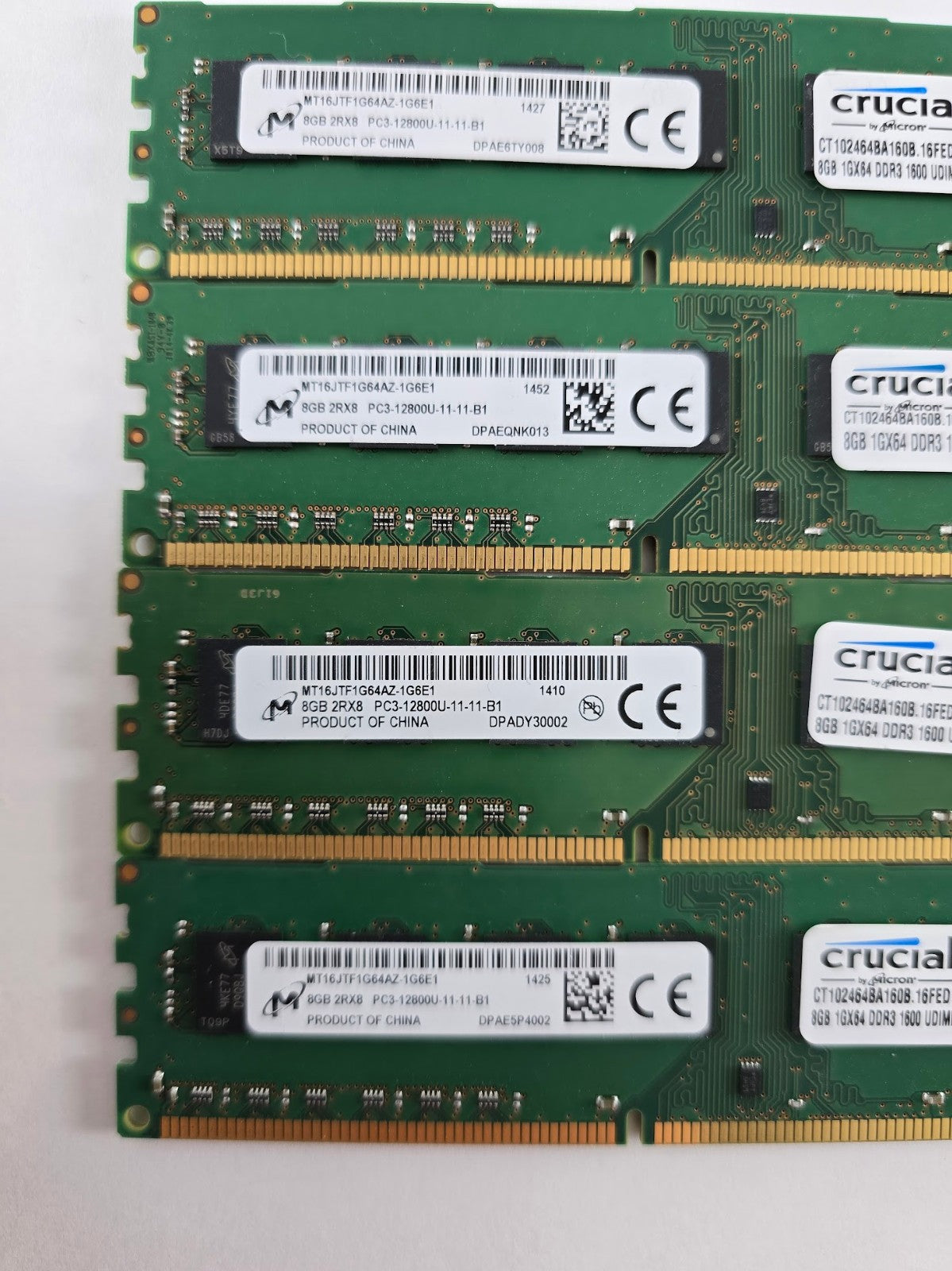 32GB (4x8GB) 1600MHz DDR3 Crucial Micron RAM 240pin 2Rx8 PC3-12800U