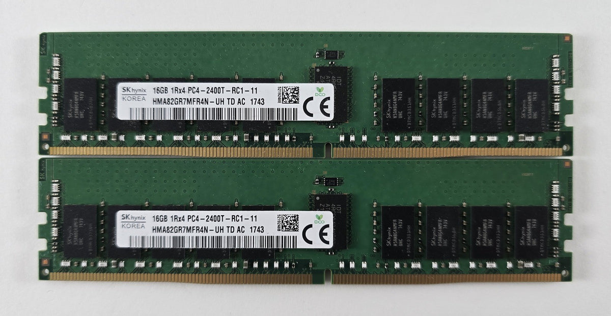 SK hynix 32GB (2x16GB) DDR4-2400 ECC Reg RDIMM HMA82GR7MFR4N-UH Server #R1