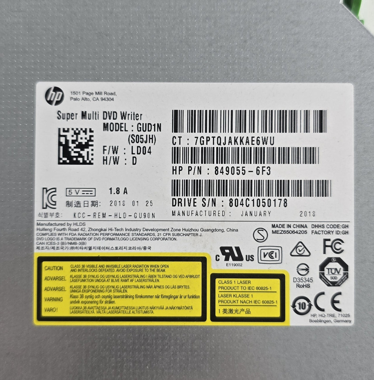 HP Super Multi DVD-Writer GUD1N Slim SATA Laufwerk 9,5mm #LW2