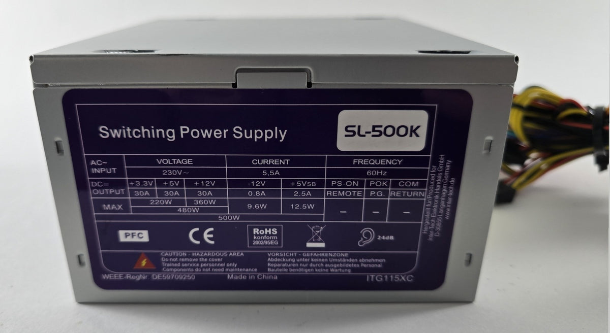 Inter-Tech SL-500K 500W ATX Netzteil 24-Pin 4+4 SATA Molex #NT58
