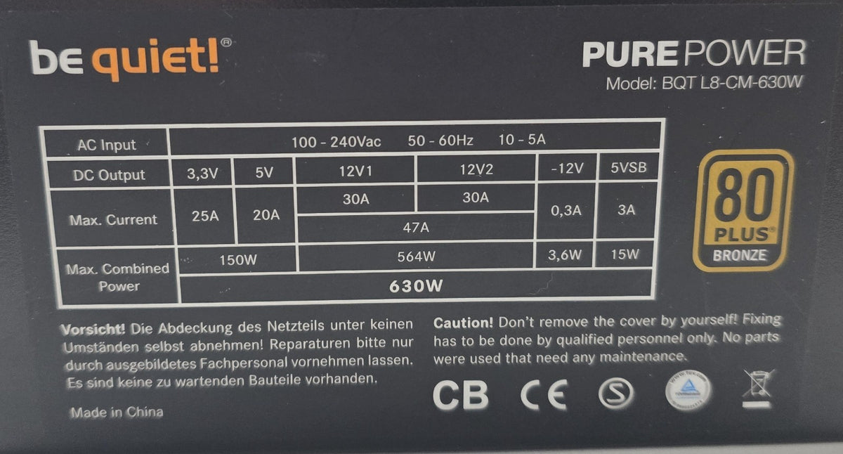 be quiet! Pure Power L8 CM 630W ATX Netzteil teilmodular 80 PLUS Bronze #N47