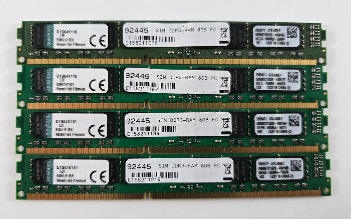 32GB Kingston (4x 8 GB) DDR3-1600 PC3-12800U D1G64K110 1.5 V PC RAM