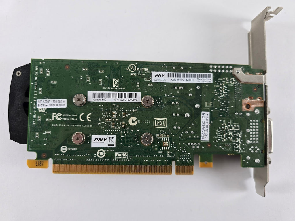 PNY NVIDIA Quadro 600 1GB DDR3 DisplayPort DVI VCQ600ATXV2-T #G85