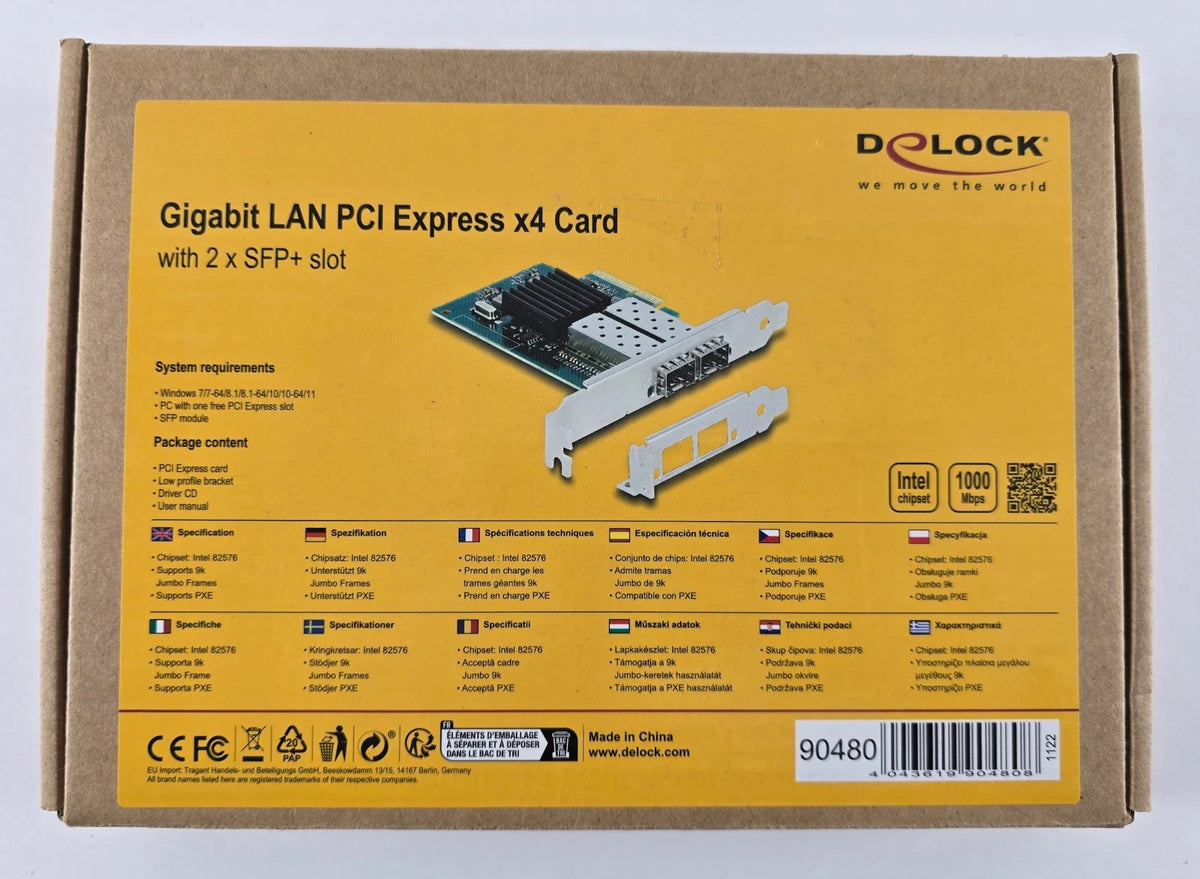 DELOCK 90480 Netzwerkkarte, PCI Express, x4 Gigabit LAN, 2x SFP