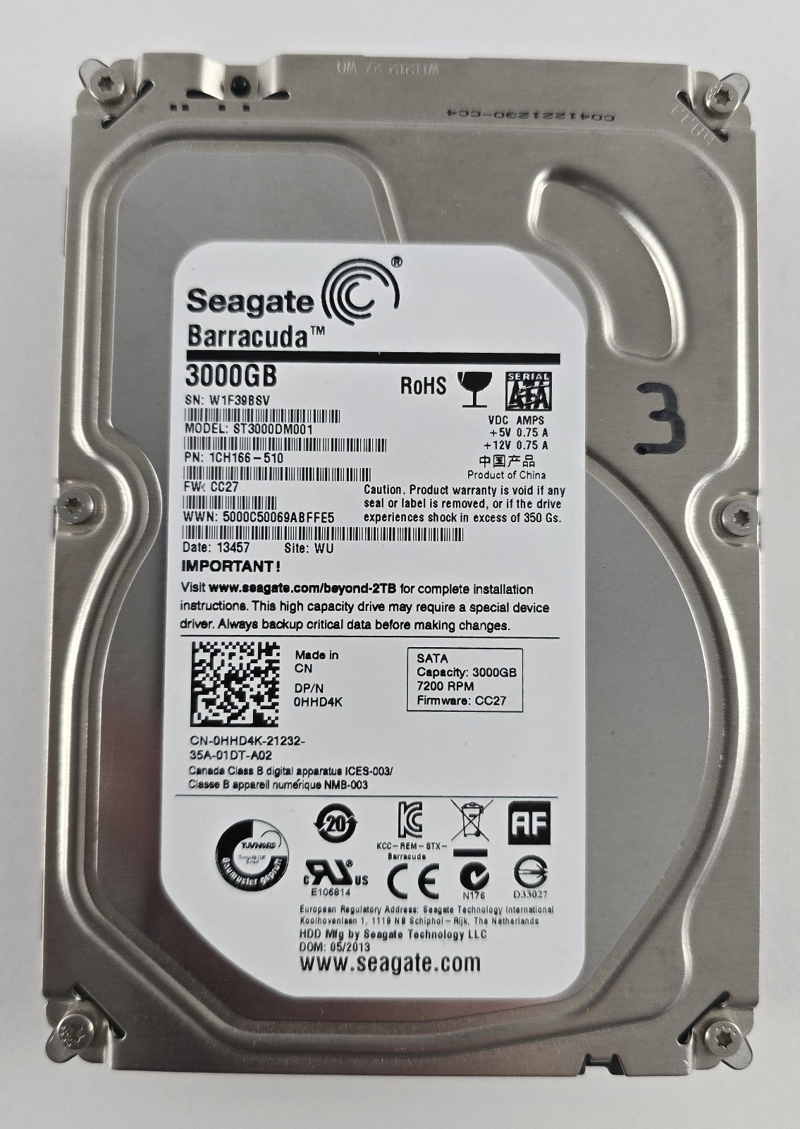 Seagate Barracuda 3TB ST3000DM001 3,5" SATA HDD Defekt #HD110